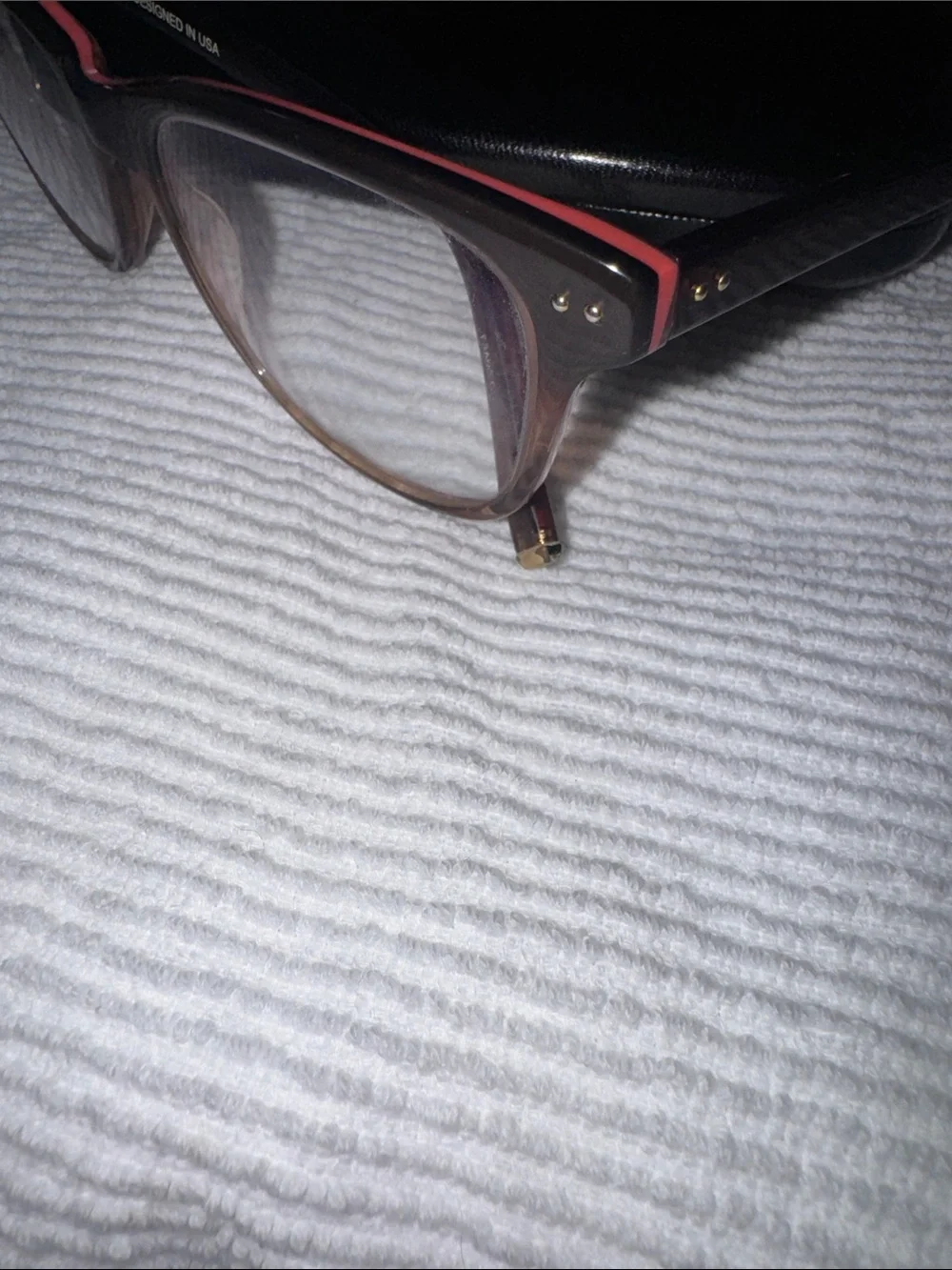 Kate Young for Tura - pink/brown glasses frames with stud detail